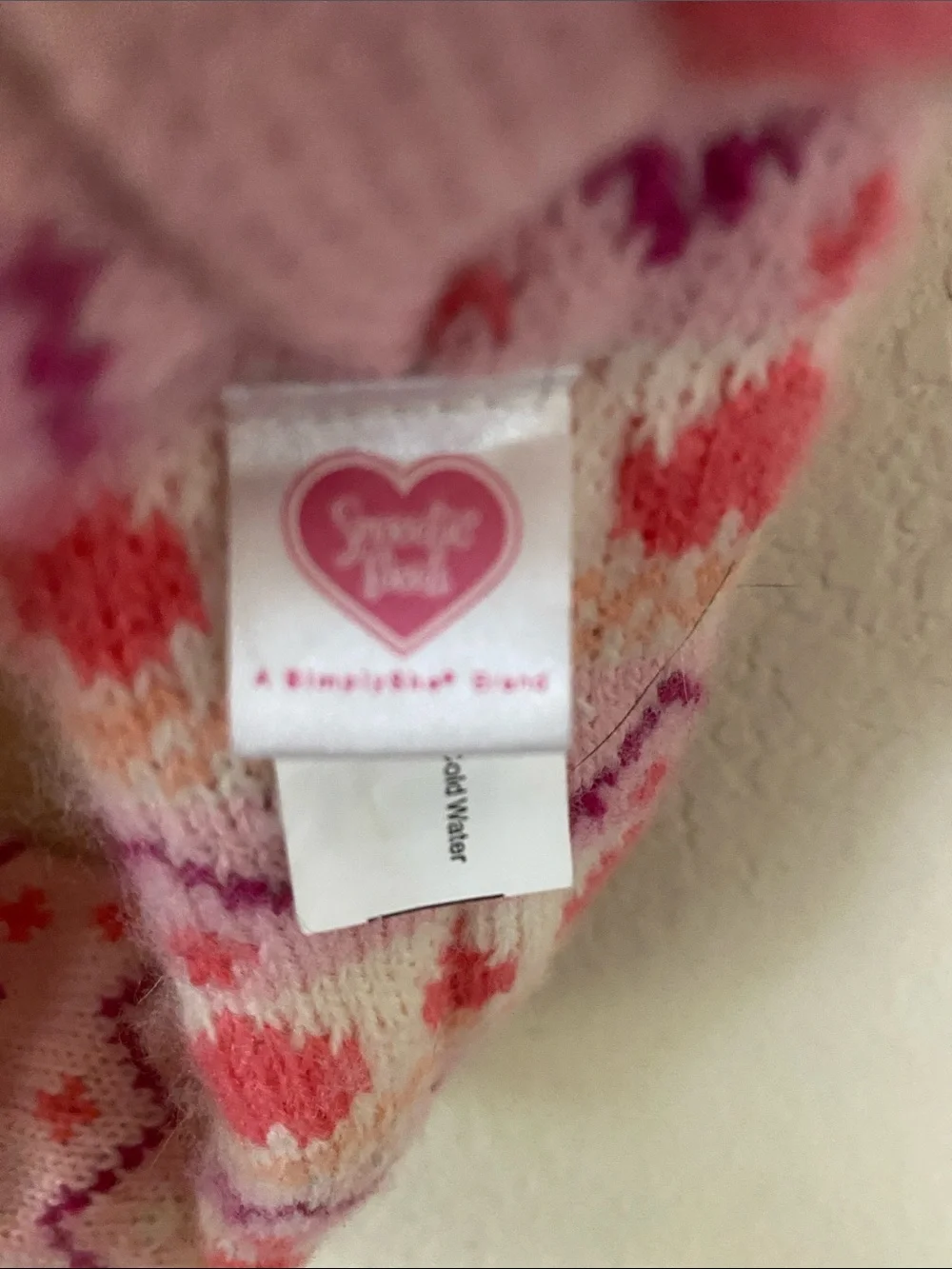 Pink Heart Knit Scarf with Pom-Poms